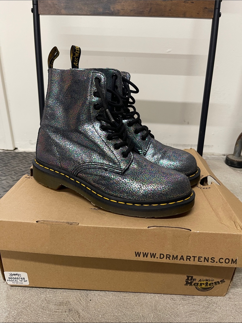 Dr. Martens Iridescent Holographic Lace-Up Boots - Black & Multicolor